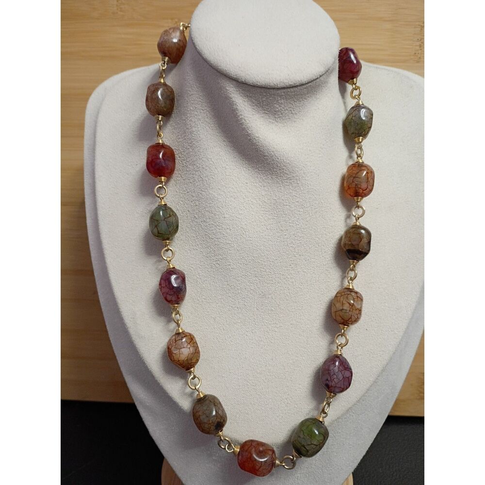 Vintage Designer Liz Claiborne, Faux Gemstones Beaded Necklace with Earth Tones